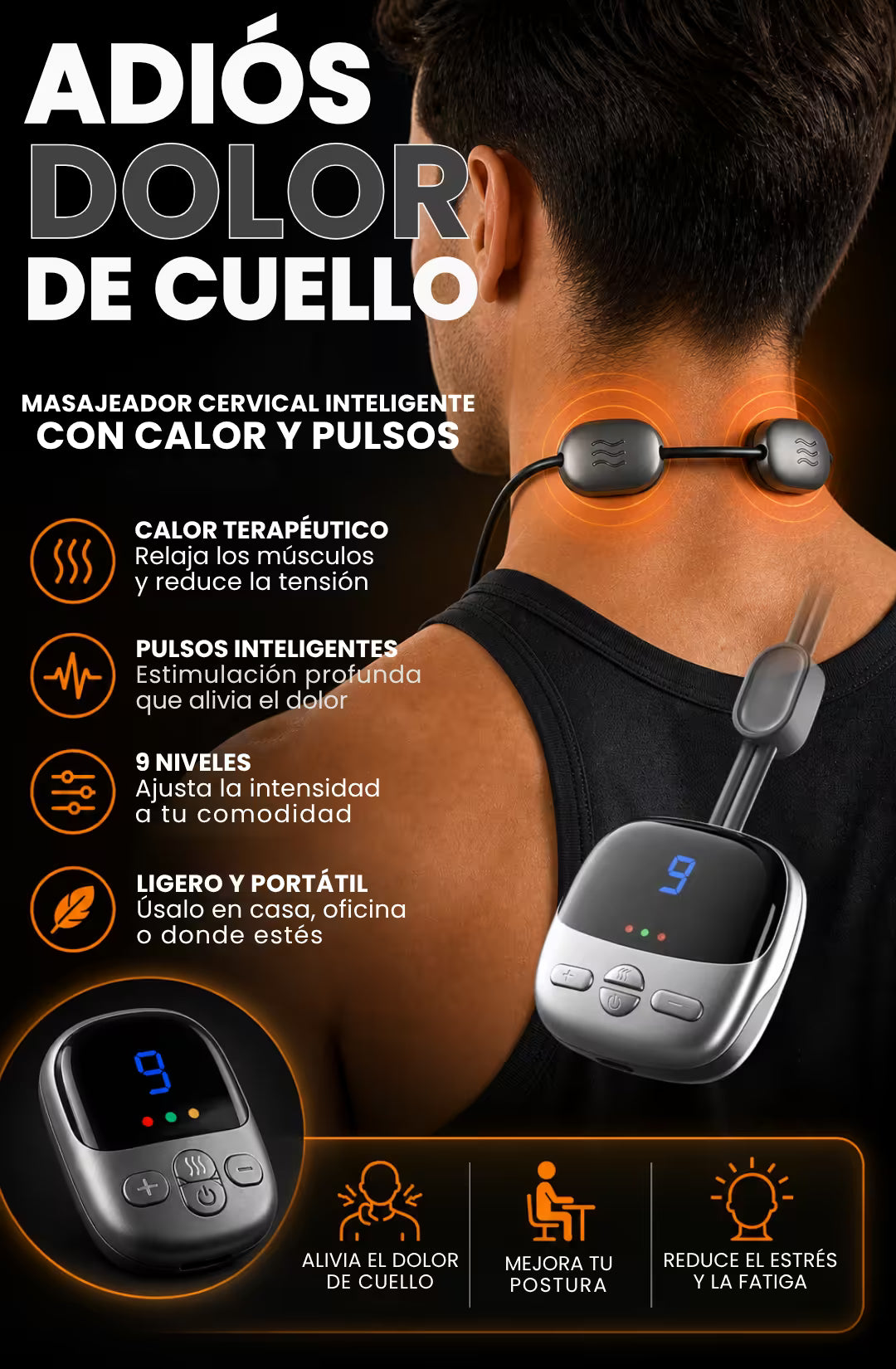 Orvex Pro® - Masajeador Cervical Inteligente con Calor y Pulsos