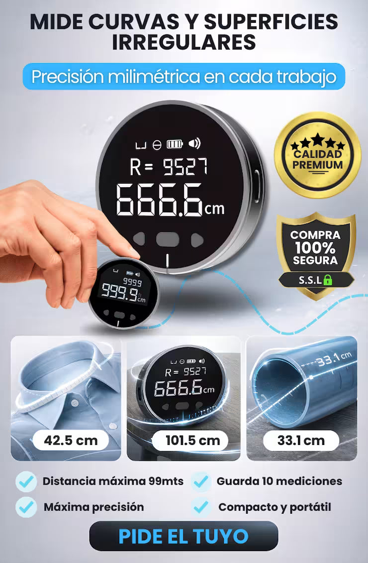 DigiMet Pro® - Metro Digital Electrónico - Mide Hasta 99 mts