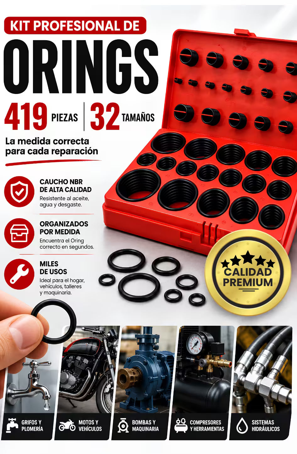 OringMax® -  Kit Profesional de Orings Multifuncional X 419 Und