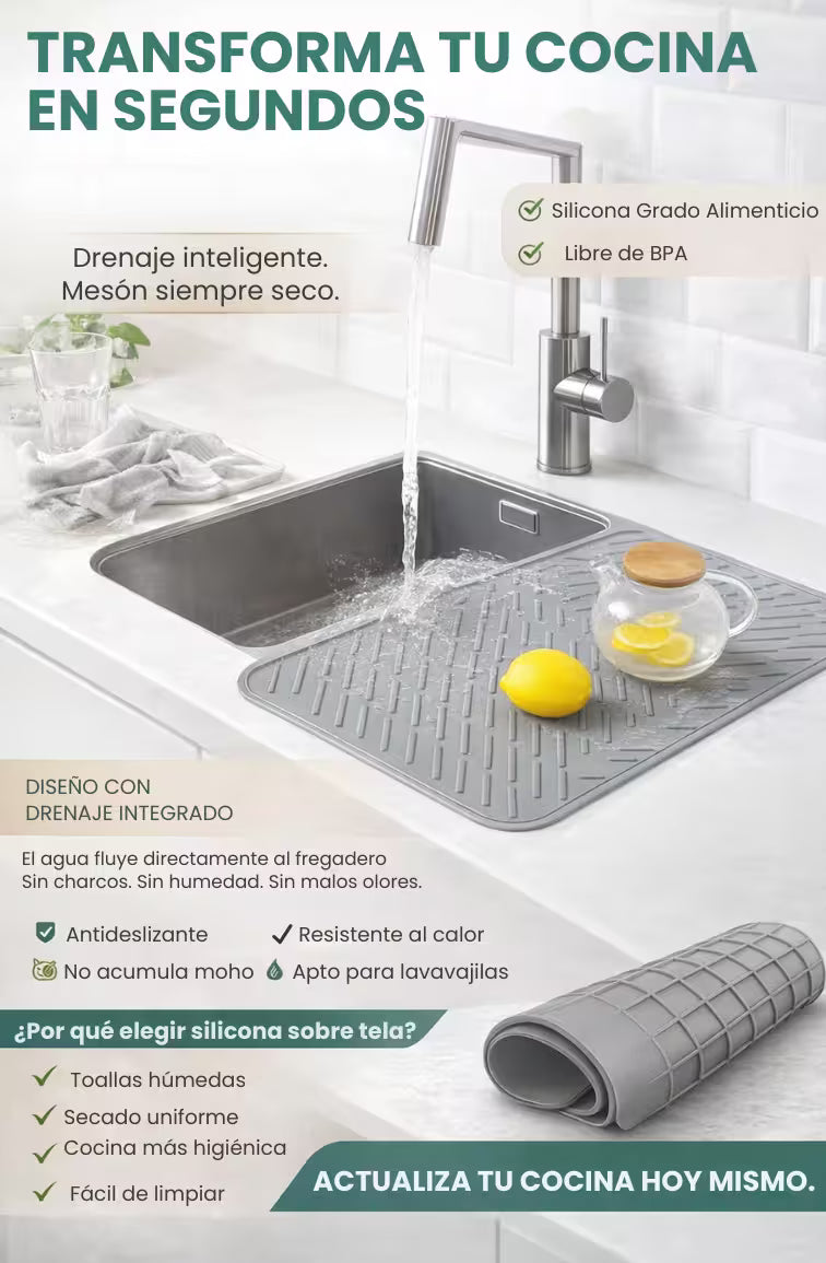 SILKDRY® - Tapete Escurridor Antideslizante de Secado con Sistema de Drenaje