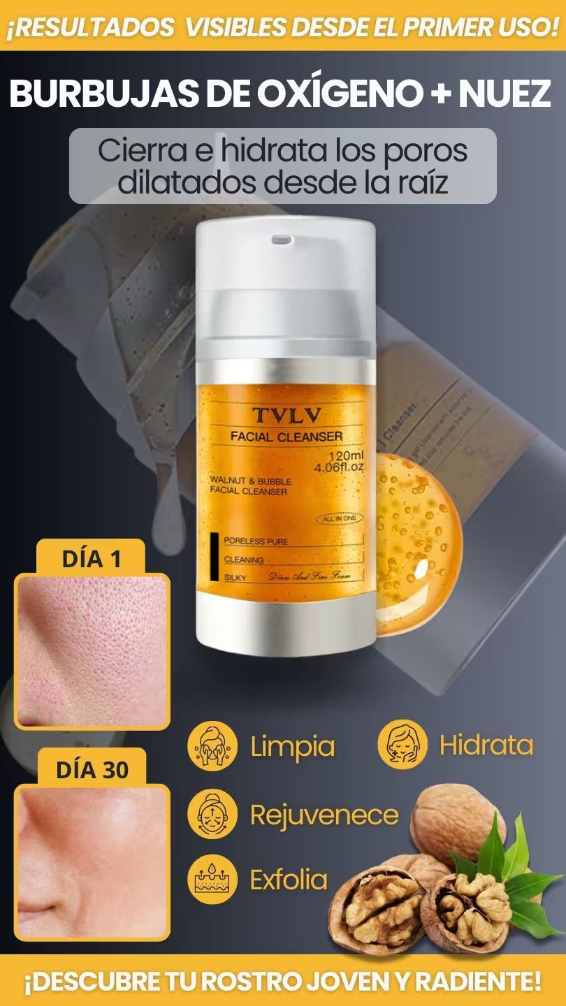 TVLV® - Limpiador y Exfoliante Facial con Oxigeno y Nuez 120ml