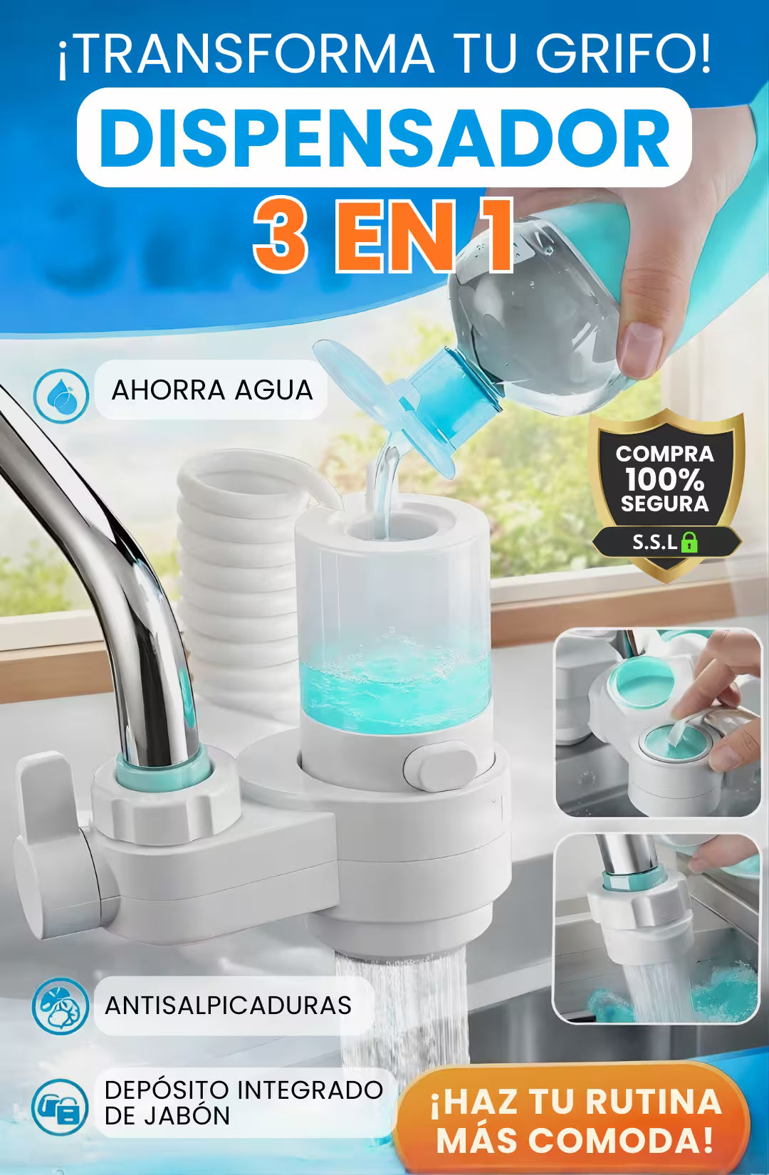 AquaSmart® - Grifo Multifuncional con Manguera y Depósito de Jabón