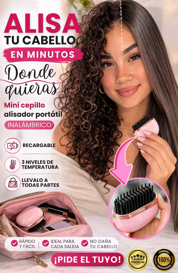 GlamBrush® - Cepillo Mini Alisador de Cabello Inalámbrico y Recargable