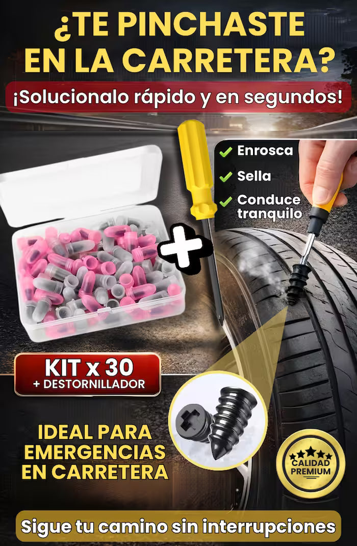 AutoPlug Pro® - Kit X30 Tornillos Antipinchazos de Emergencia + Destornillador