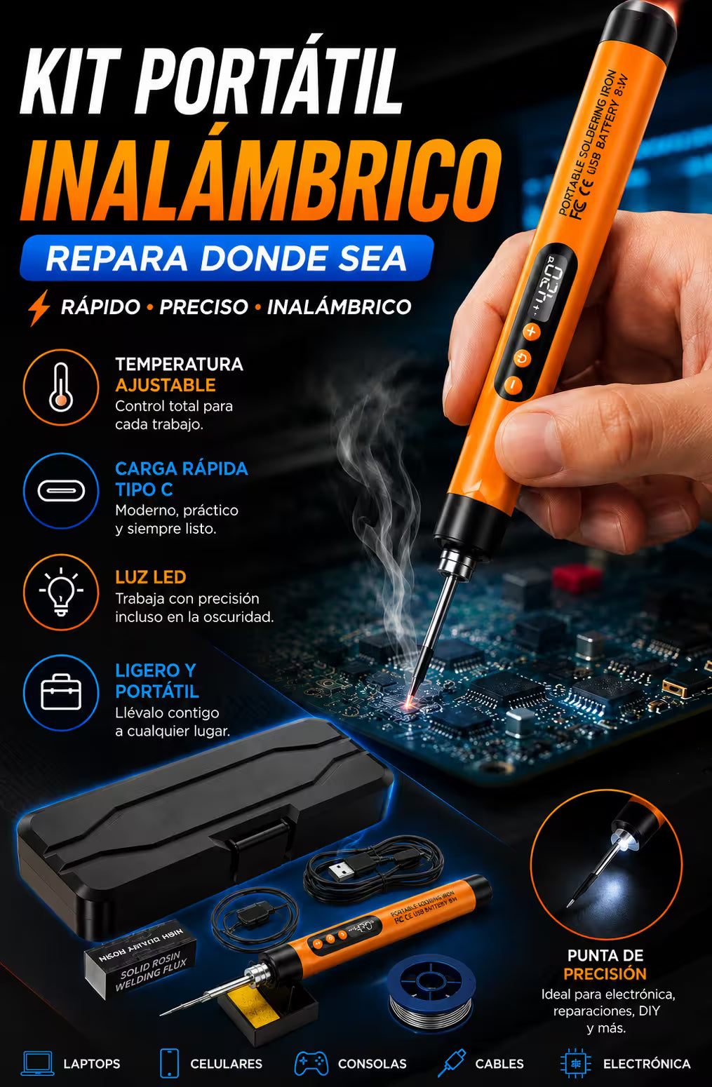 IronVolt® - Kit Portátil Inalámbrico para Reparaciones Electrónicas
