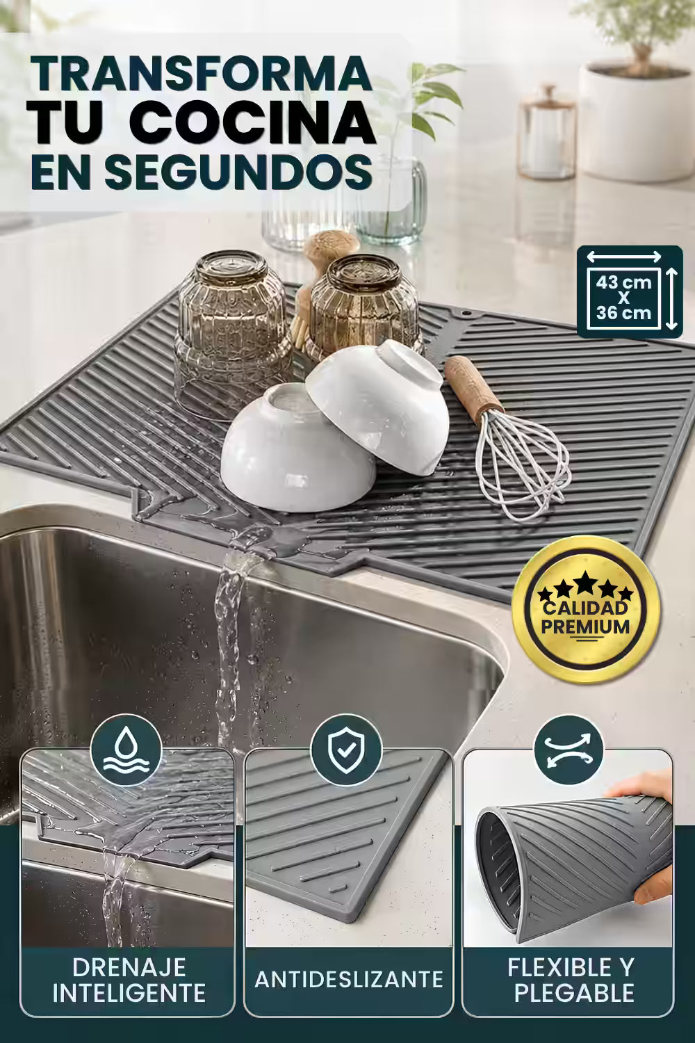 SILKDRY® - Tapete Escurridor Antideslizante de Secado con Sistema de Drenaje